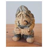 Vintage 6" Norwegian Troll theme Hand carved Wood Figurine by MLH (on bottom) (Signed) by Henning (Norway) / Folk Art style