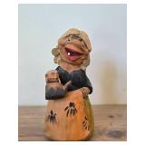 Vintage 7 1/2" Peasant Woman with Tea Kettle Troll theme Hand carved Wood Figurine by Henning Engelsen (Norway)