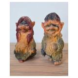 Lot of (2) Vintage 5 1/2" Troll Couple theme Hand carved Wood Figurines by Henning (Norway)