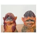 Lot of (2) Vintage 5 1/2" Troll Couple theme Hand carved Wood Figurines by Henning (Norway)