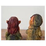 Lot of (2) Vintage 5 1/2" Troll Couple theme Hand carved Wood Figurines by Henning (Norway)