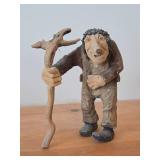 Vintage 9" Troll theme Hand carved Wood Figurine (Signed) by Asbjorn Raanaa / Norwegian Folk Art style