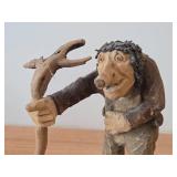 Vintage 9" Troll theme Hand carved Wood Figurine (Signed) by Asbjorn Raanaa / Norwegian Folk Art style