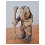 Vintage 9" Troll theme Hand carved Wood Figurine (Signed) by Asbjorn Raanaa / Norwegian Folk Art style