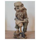 Vintage 8 3/4" Gnome theme Hand carved Hand painted Wood Figurine
