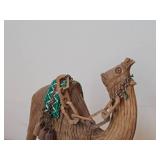 Vintage Camel with Hand-stitched Saddle Blanket theme Hand carved Wood Figurine