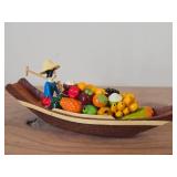 Vintage Thai Souvenir Doll Handmade Wood Floating Market Scene
