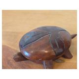 Lot of (3) Vintage Items - Handcrafted Wooden Turtle theme Trinket Box, Hand carved Wooden Cat Bookshelf Décor Signed by Judy, Hand carved Hand painted Wooden Crow theme Letter Holder