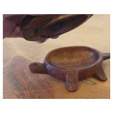 Lot of (3) Vintage Items - Handcrafted Wooden Turtle theme Trinket Box, Hand carved Wooden Cat Bookshelf Décor Signed by Judy, Hand carved Hand painted Wooden Crow theme Letter Holder