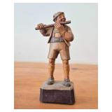 Vintage Flute Player theme Hand carved Wood Figurine by Bergmann Schnitzerei (Oberammergau Germany)