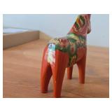 Vintage Dala Horse theme Hand carved Hand painted Wood Figurine by G.A. Olsson (Nusnas Mora Sweden)