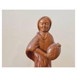 9 1/2" Woman Carrying a Jug theme Hand carved Wood Figurine