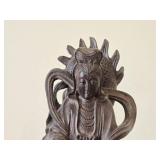 18" Chinese Hardwood Sculpture of Guanyin The Buddhist Bodhisattva of Compassion Seated on a Shishi Lion Dog / Dragon