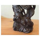 18" Chinese Hardwood Sculpture of Guanyin The Buddhist Bodhisattva of Compassion Seated on a Shishi Lion Dog / Dragon