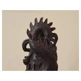 18" Chinese Hardwood Sculpture of Guanyin The Buddhist Bodhisattva of Compassion Seated on a Shishi Lion Dog / Dragon