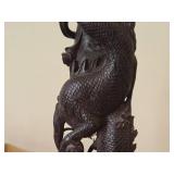 18" Chinese Hardwood Sculpture of Guanyin The Buddhist Bodhisattva of Compassion Seated on a Shishi Lion Dog / Dragon