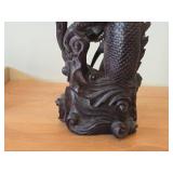 18" Chinese Hardwood Sculpture of Guanyin The Buddhist Bodhisattva of Compassion Seated on a Shishi Lion Dog / Dragon