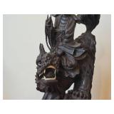 16 1/4" Chinese Hardwood Sculpture of Guanyin The Buddhist Bodhisattva of Compassion Seated on a Shishi Lion Dog / Dragon