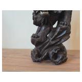 16 1/4" Chinese Hardwood Sculpture of Guanyin The Buddhist Bodhisattva of Compassion Seated on a Shishi Lion Dog / Dragon