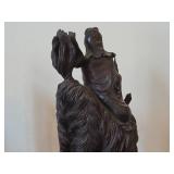 16 1/4" Chinese Hardwood Sculpture of Guanyin The Buddhist Bodhisattva of Compassion Seated on a Shishi Lion Dog / Dragon