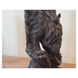 16 1/4" Chinese Hardwood Sculpture of Guanyin The Buddhist Bodhisattva of Compassion Seated on a Shishi Lion Dog / Dragon