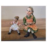 Lot of (2) Shelf Sitter Figurines by Candy Design (Norway) - Young Girl Reading a Book Made of Resin, Girl on a Shelf - Made by Carl Larson