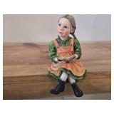 Lot of (2) Shelf Sitter Figurines by Candy Design (Norway) - Young Girl Reading a Book Made of Resin, Girl on a Shelf - Made by Carl Larson