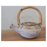 Vintage Handmade Clay Tea Pot with Bamboo Handle