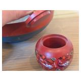 Vintage Hand painted Norwegian Rosemaling Folk Art style - Bowl, Trinket Box, Apple Shaped Trinket Box