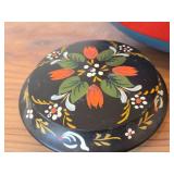 Vintage Hand painted Norwegian Rosemaling Folk Art style - Bowl, Trinket Box, Apple Shaped Trinket Box