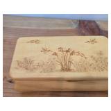 Wooden Jewelry / Keepsake Box Featuring Pyrography / Engraved Hummingbirds and Flowers | Velvet Lined Interior