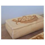 Wooden Jewelry / Trinket Box with Pyrography of Viking Ship on lid, Wooden Jewelry / Trinket Box with Pyrography of Horse Drawn Carriage