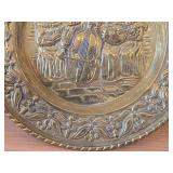 Lot of (2) Vintage Decorative Plates - Brass Embossed Wall Plate Featuring Musicians, Asian Style Brass Plate with Animal Motif
