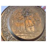 Lot of (2) Vintage Decorative Plates - Brass Embossed Wall Plate Featuring Musicians, Asian Style Brass Plate with Animal Motif