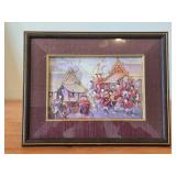 Framed 3D Diorama / Shadow Box Wall Art of Traditional Thai Village with Non-Translated Script in Lower Right Corner