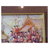 Framed 3D Diorama / Shadow Box Wall Art of Traditional Thai Village with Non-Translated Script in Lower Right Corner