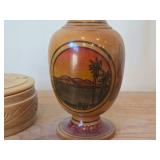 Lot of (2) Vintage Items - 10" Hand-Turned Wooden Vase, 5"x3" Handcrafted Wood Lidded Trinket Box (Norway)