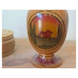 Lot of (2) Vintage Items - 10" Hand-Turned Wooden Vase, 5"x3" Handcrafted Wood Lidded Trinket Box (Norway)