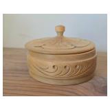 Lot of (2) Vintage Items - 10" Hand-Turned Wooden Vase, 5"x3" Handcrafted Wood Lidded Trinket Box (Norway)