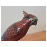 Vintage Late 19th Century 11" Parrot theme Qing Dynasty Chinese Cloisonné Figurine with Wood Stand