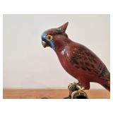 Vintage Late 19th Century 11" Parrot theme Qing Dynasty Chinese Cloisonné Figurine with Wood Stand
