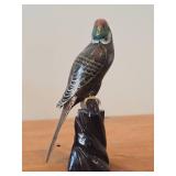Vintage Late 19th Century 11" Parakeet theme Qing Dynasty Chinese Cloisonné Figurine with Wood Stand