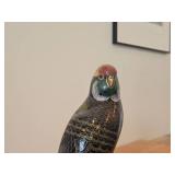 Vintage Late 19th Century 11" Parakeet theme Qing Dynasty Chinese Cloisonné Figurine with Wood Stand