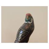 Vintage Late 19th Century 11" Parakeet theme Qing Dynasty Chinese Cloisonné Figurine with Wood Stand