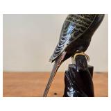 Vintage Late 19th Century 11" Parakeet theme Qing Dynasty Chinese Cloisonné Figurine with Wood Stand