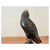 Vintage Late 19th Century 11" Parakeet theme Qing Dynasty Chinese Cloisonné Figurine with Wood Stand