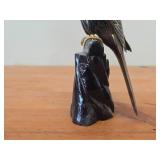 Vintage Late 19th Century 11" Parakeet theme Qing Dynasty Chinese Cloisonné Figurine with Wood Stand