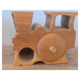 Lot of (2) Handcrafted Solid Wood Toy Train Locomotive with Trinket Storage - One with P, One with H
