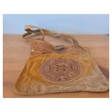 Handcrafted Soft-Sided Leather Mexican Tote Bag with Aztec Calendar Design