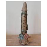Vintage 9" Mayan Aztec Handmade Clay Pottery Flute